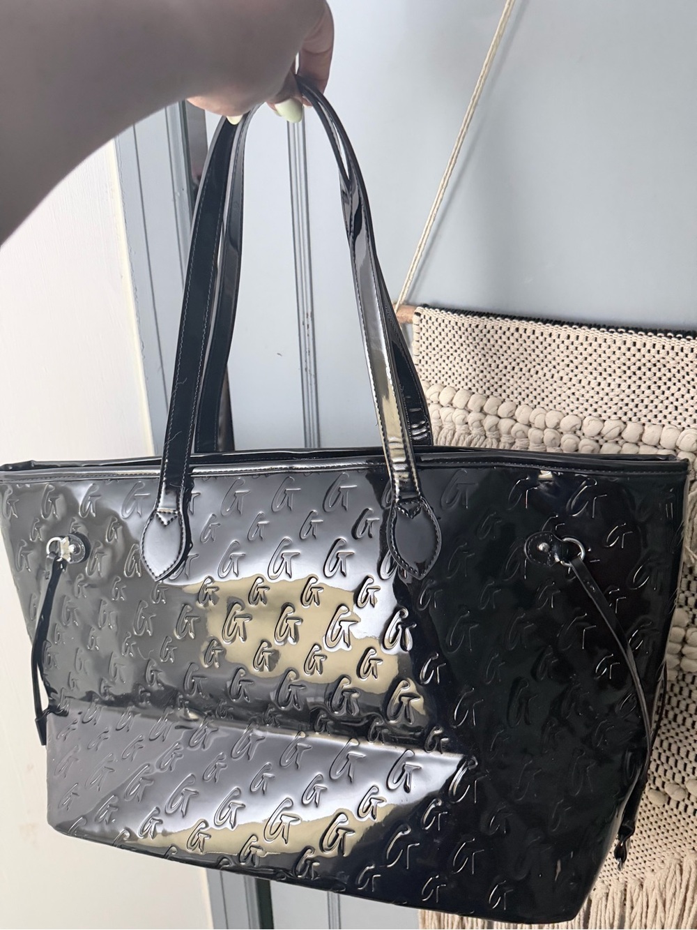 Glamaholic Black Patent Tote Bag with Embossed Logo - Picture 3 of 5